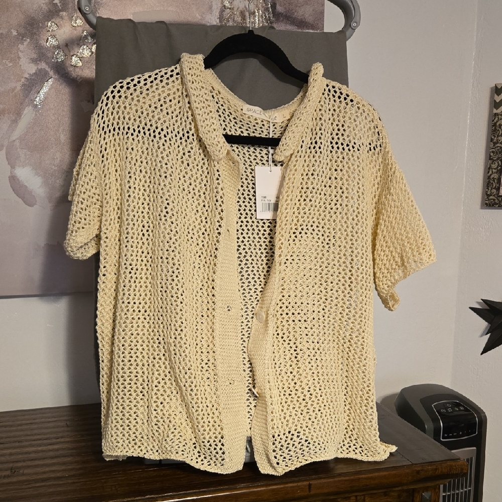 *4 For $20* Grace & Emma Cream Crochet Short Sleeve Cardigan L
